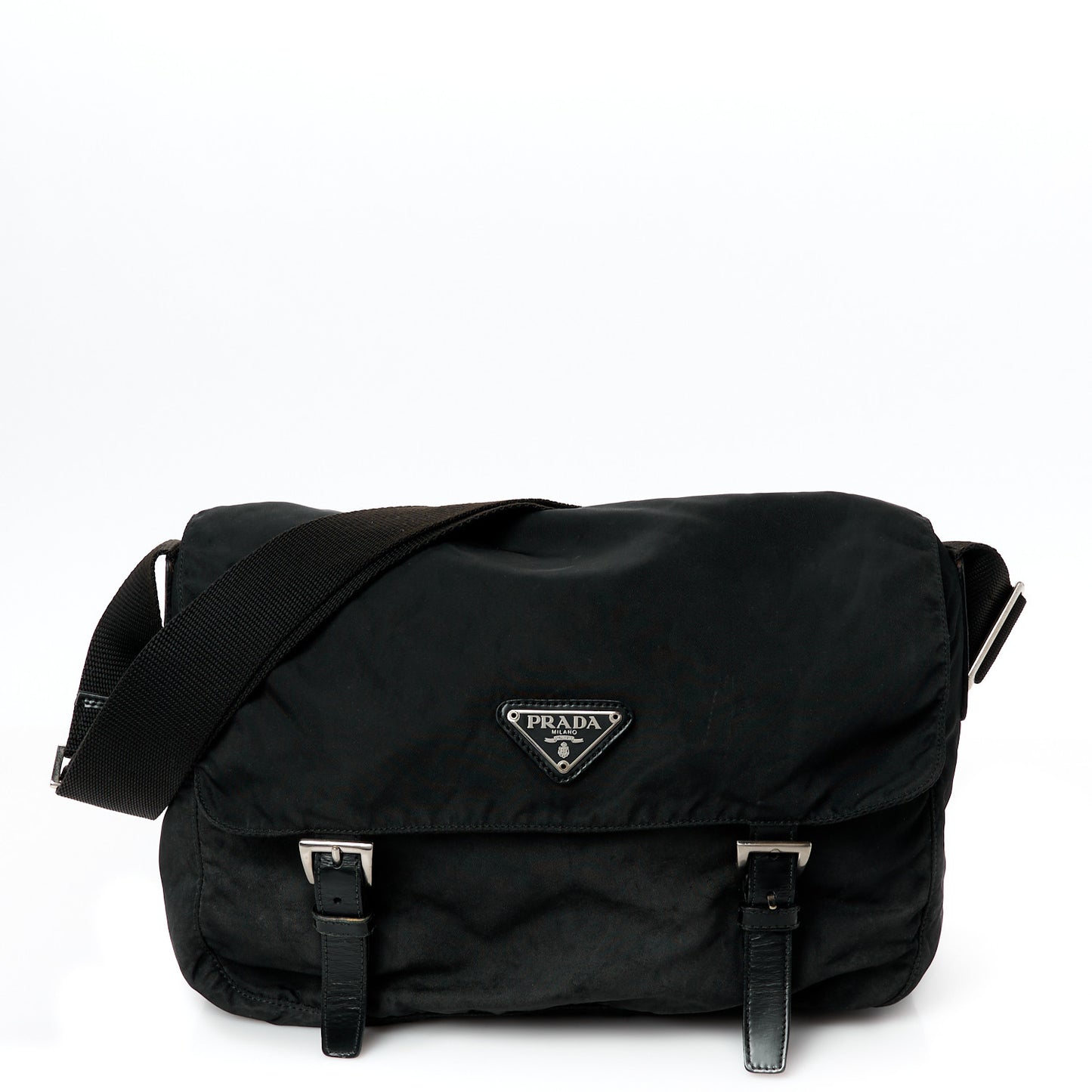 Nylon Soft Calfskin Vela Messenger Bag Black