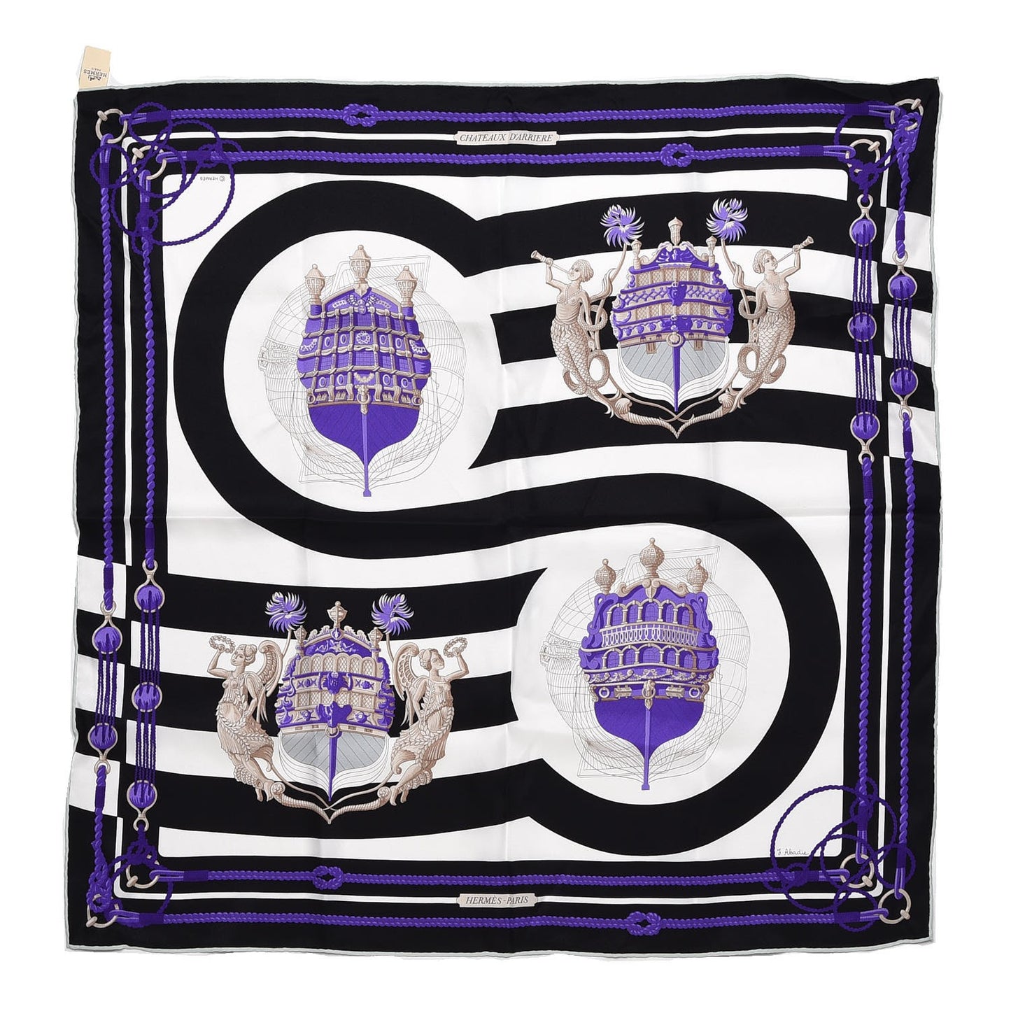 Silk Chateaux D' Arriere Scarf 70 Noir Blanc Violine