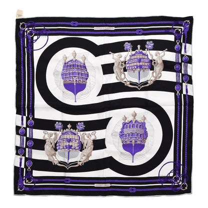 Hermes Silk Chateaux D' Arriere Scarf 70 Noir Blanc Violine 1 of 4