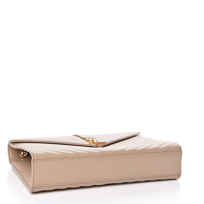 Saint Laurent Grain De Poudre Matelasse Chevron Large Monogram Satchel Dark Beige 4 of 13