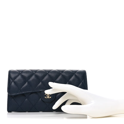 Chanel Caviar Quilted Large Gusset Flap Wallet Navy 2 of 8
