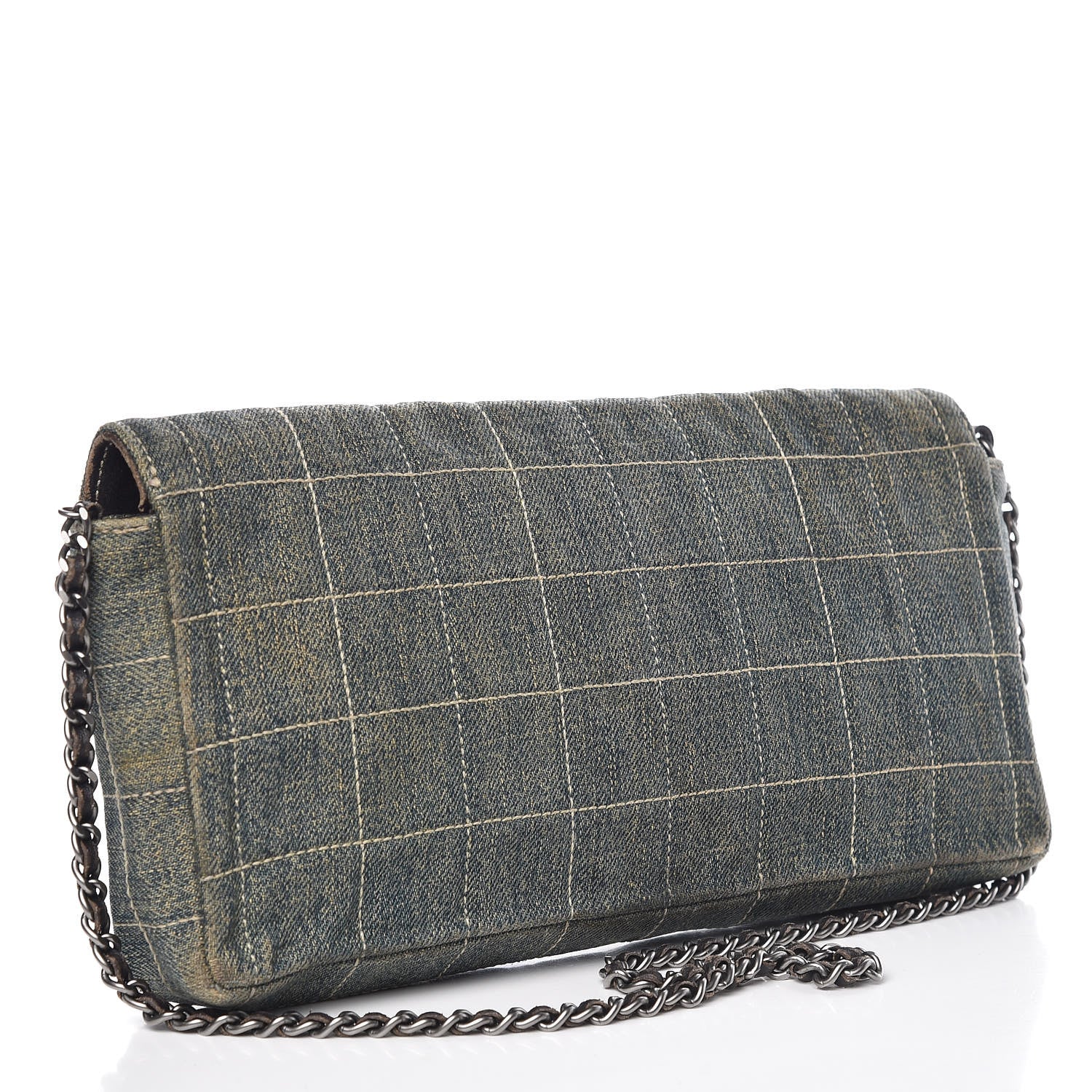Chanel Denim Chocolate Bar Quilted East West Flap 3 of 15