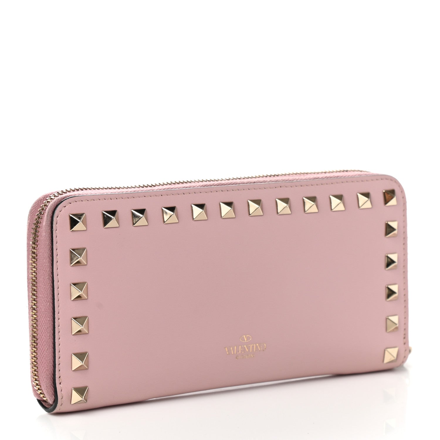 Valentino Garavani Calfskin Rockstud Zip Around Wallet Cipria 3 of 9