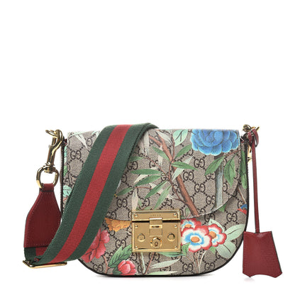 Gucci GG Supreme Monogram Tian Web Medium Padlock Messenger Shoulder Bag Beige Multicolor New Acero 1 of 12