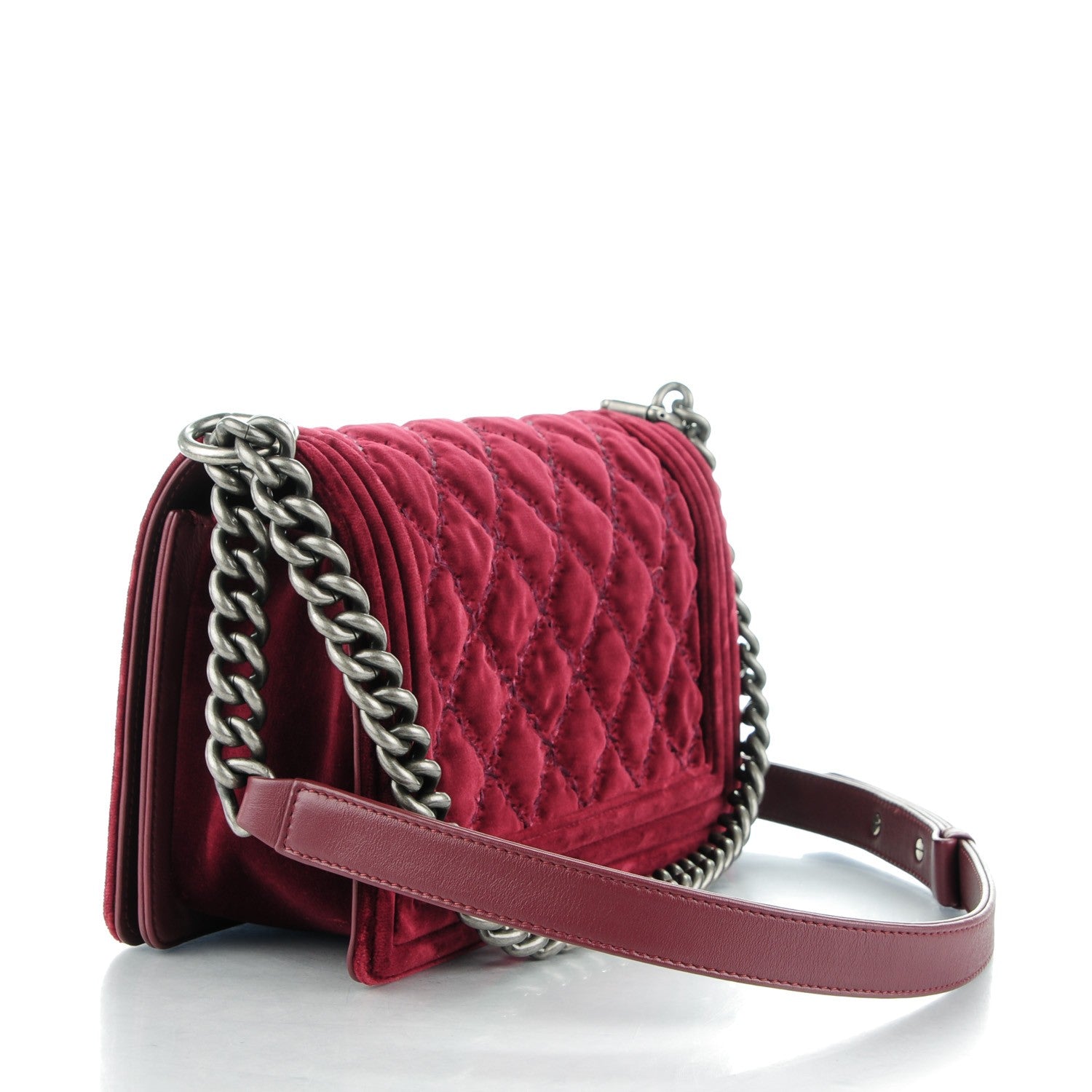Chanel Velvet Quilted Medium Boy Flap Dark Red 3 of 7