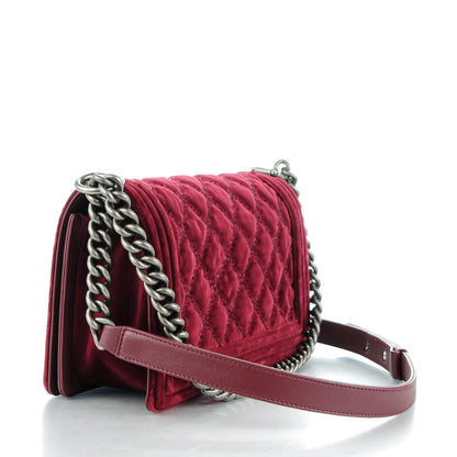 Chanel Velvet Quilted Medium Boy Flap Dark Red 3 of 7
