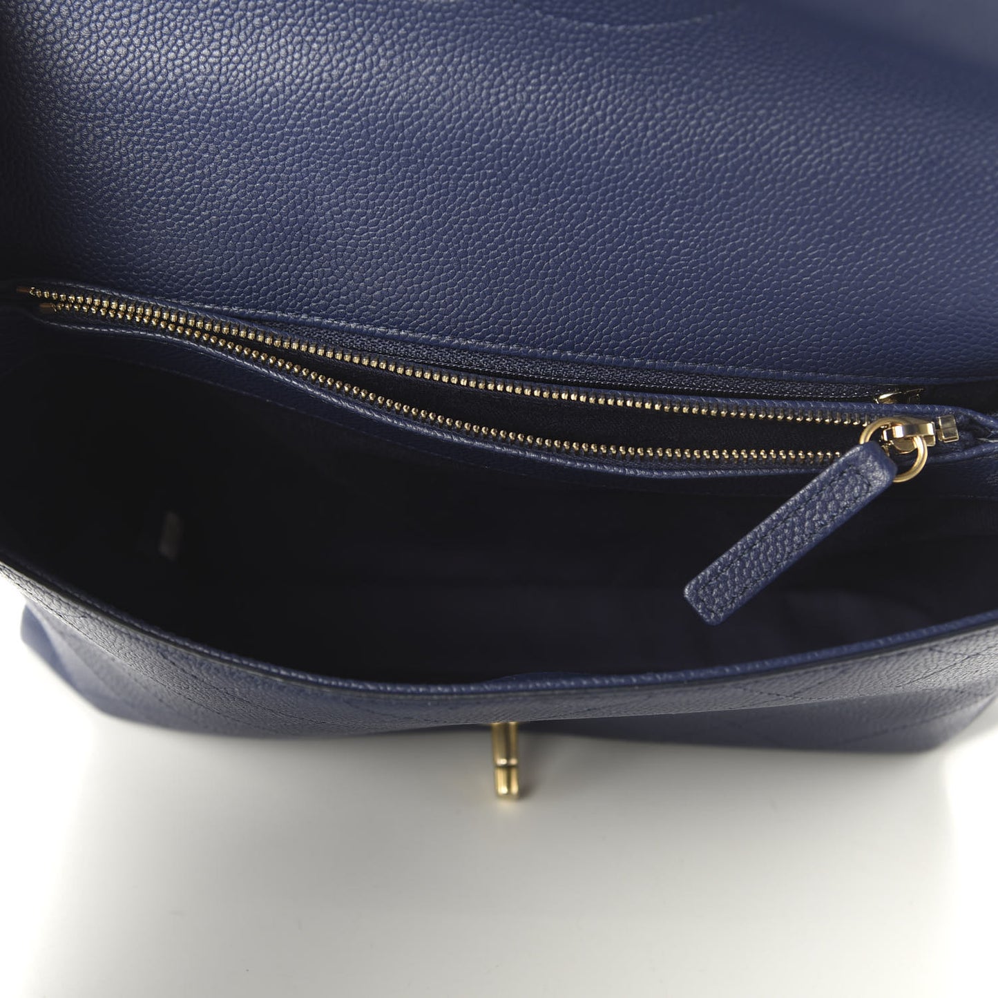 Grained Calfskin Stitched Flap Navy Blue