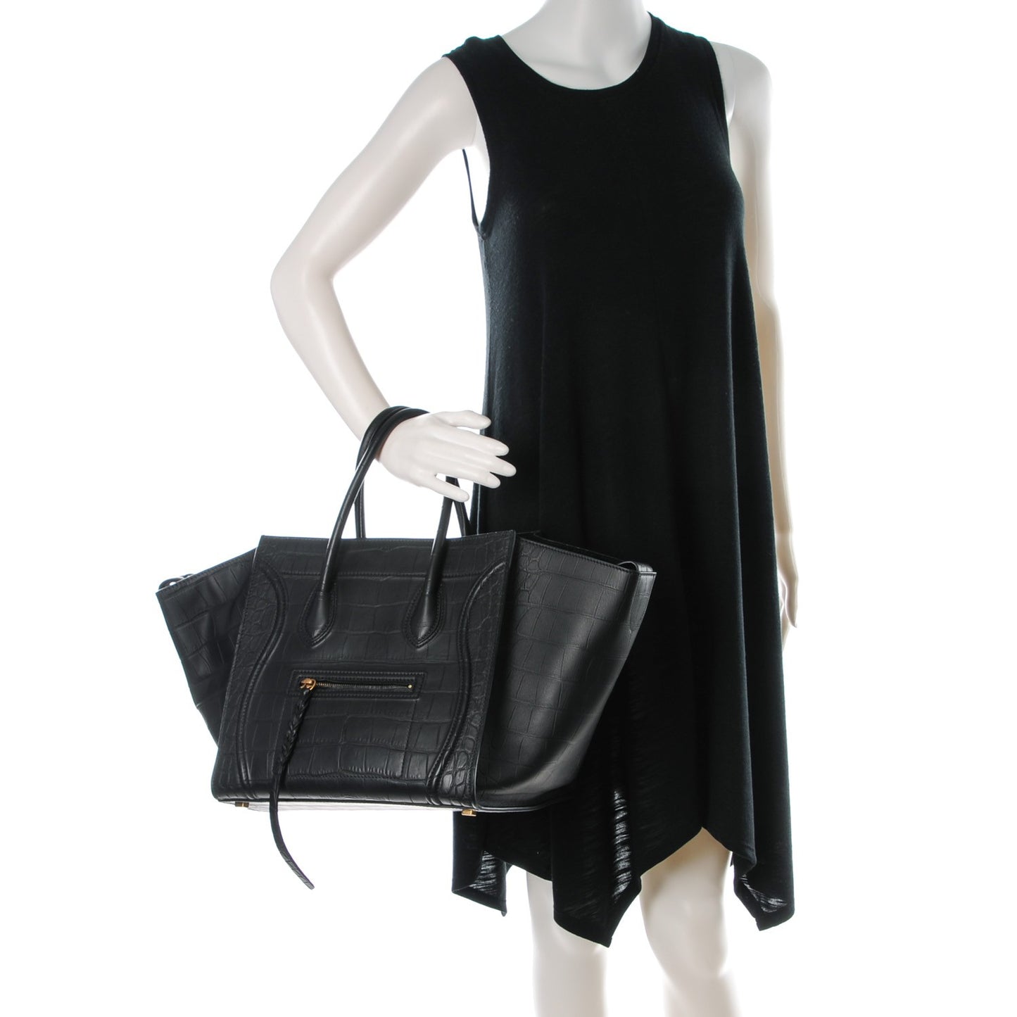 Crocodile Embossed Calfskin Medium Phantom Luggage Black
