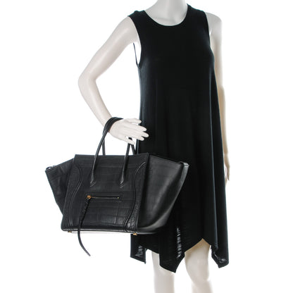 Celine Crocodile Embossed Calfskin Medium Phantom Luggage Black 2 of 24