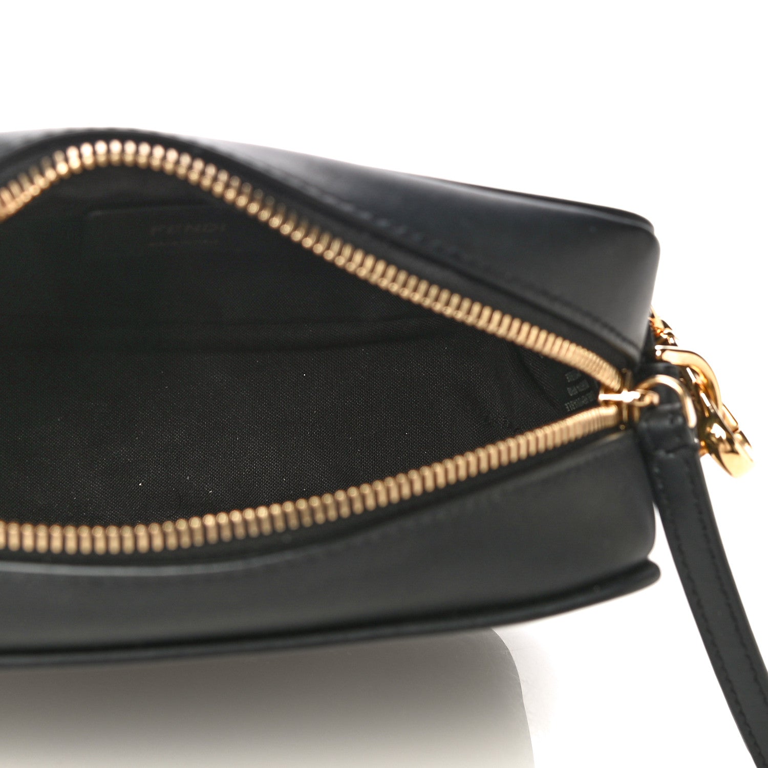 Fendi Glazed Fabric Vitello Century FF 1974 Stamp Patch Mini Camera Case Mogano Panna Black 5 of 11
