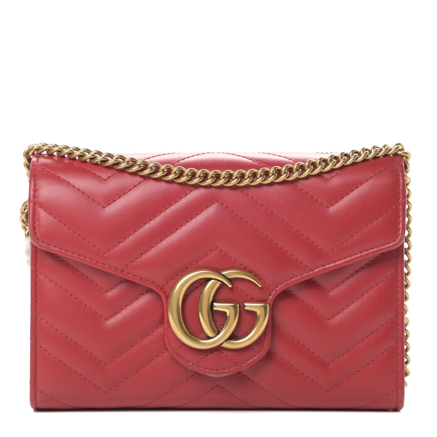 Gucci Calfskin Matelasse GG Marmont Chain Wallet Hibiscus Red 1 of 15