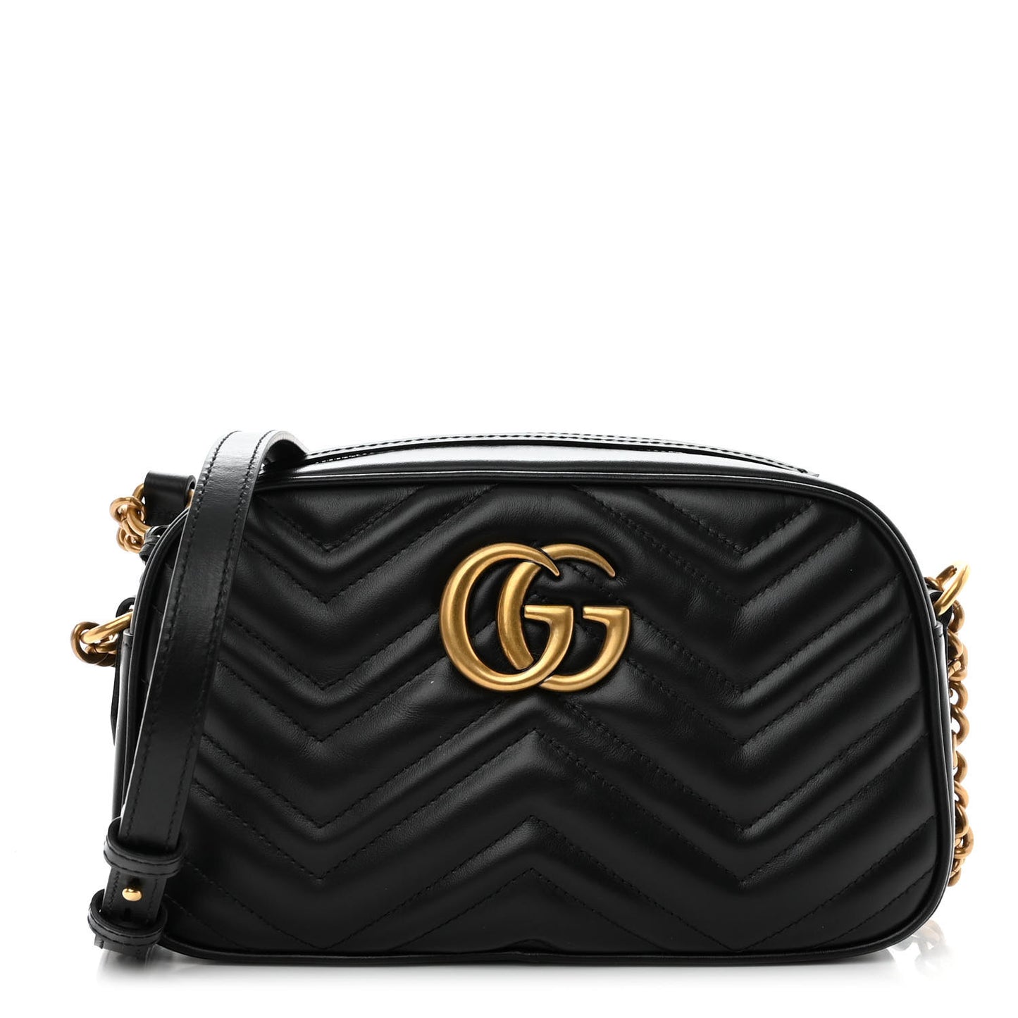 Calfskin Matelasse Small GG Marmont Chain Shoulder Bag Black
