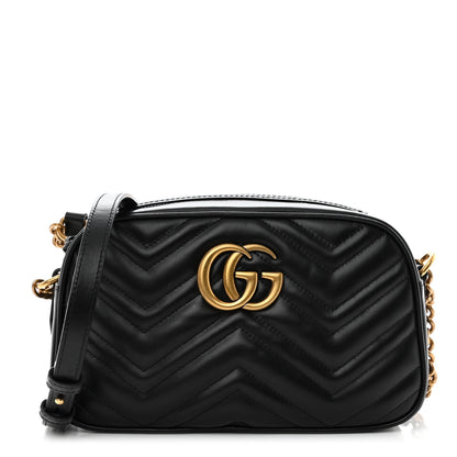 Gucci Calfskin Matelasse Small GG Marmont Chain Shoulder Bag Black 1 of 10