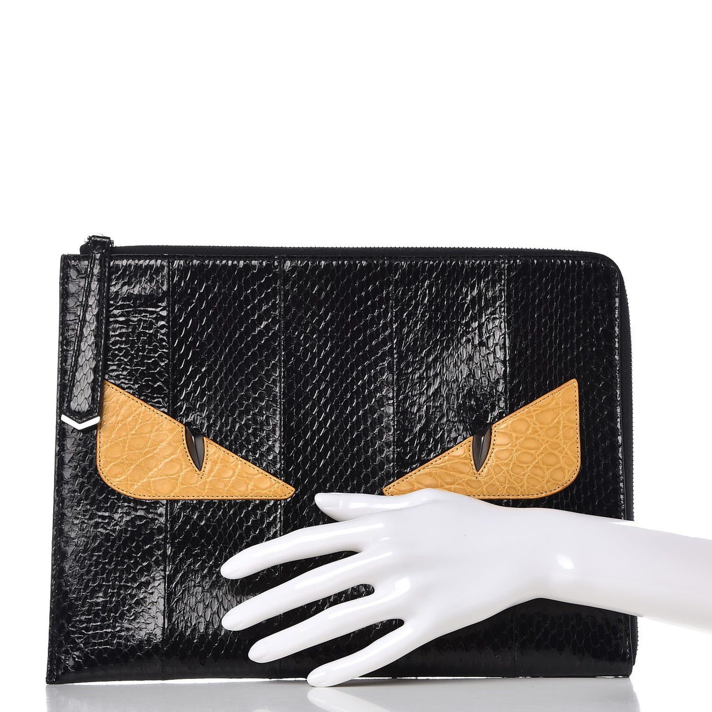 Elaphe Crocodile Monster Eyes Zip Around Pouch Black