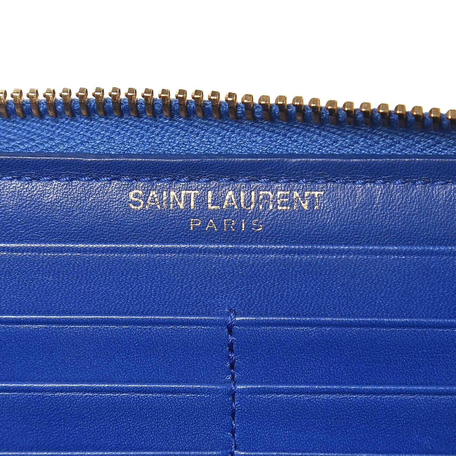 Saint Laurent Patent Grain De Poudre Classic Letters Zip Around Wallet Royal Blue 6 of 10
