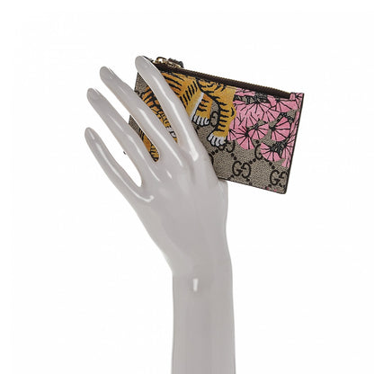 Gucci GG Supreme Monogram Bengal Coin Case Card Holder Beige Crop Pink New Acero 2 of 6
