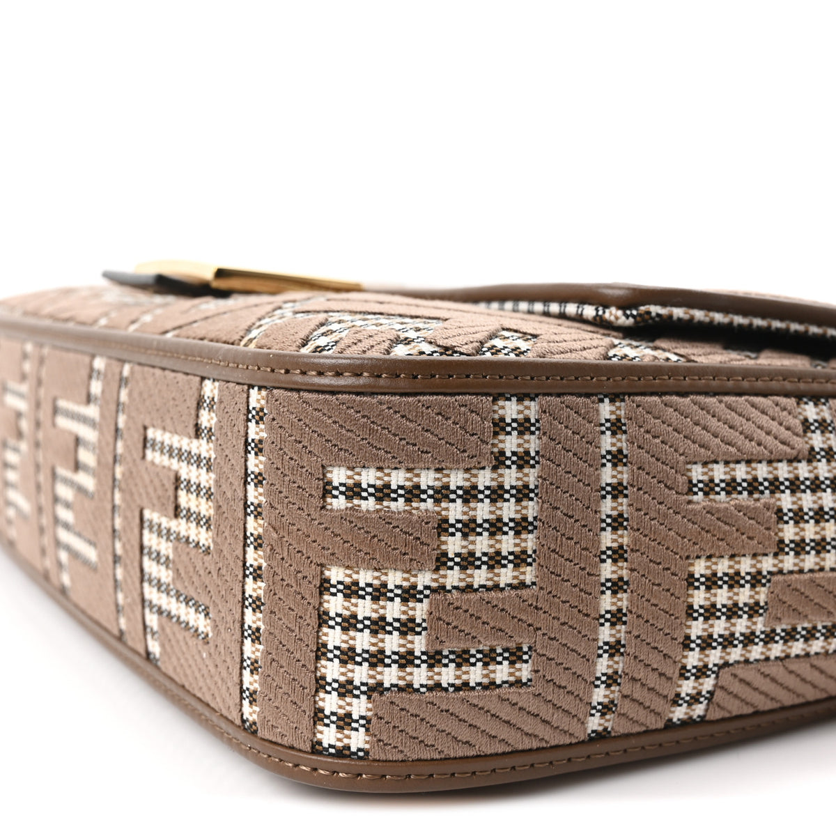Wool Vitello King Houndstooth FF Embroidered Baguette Beige Moro