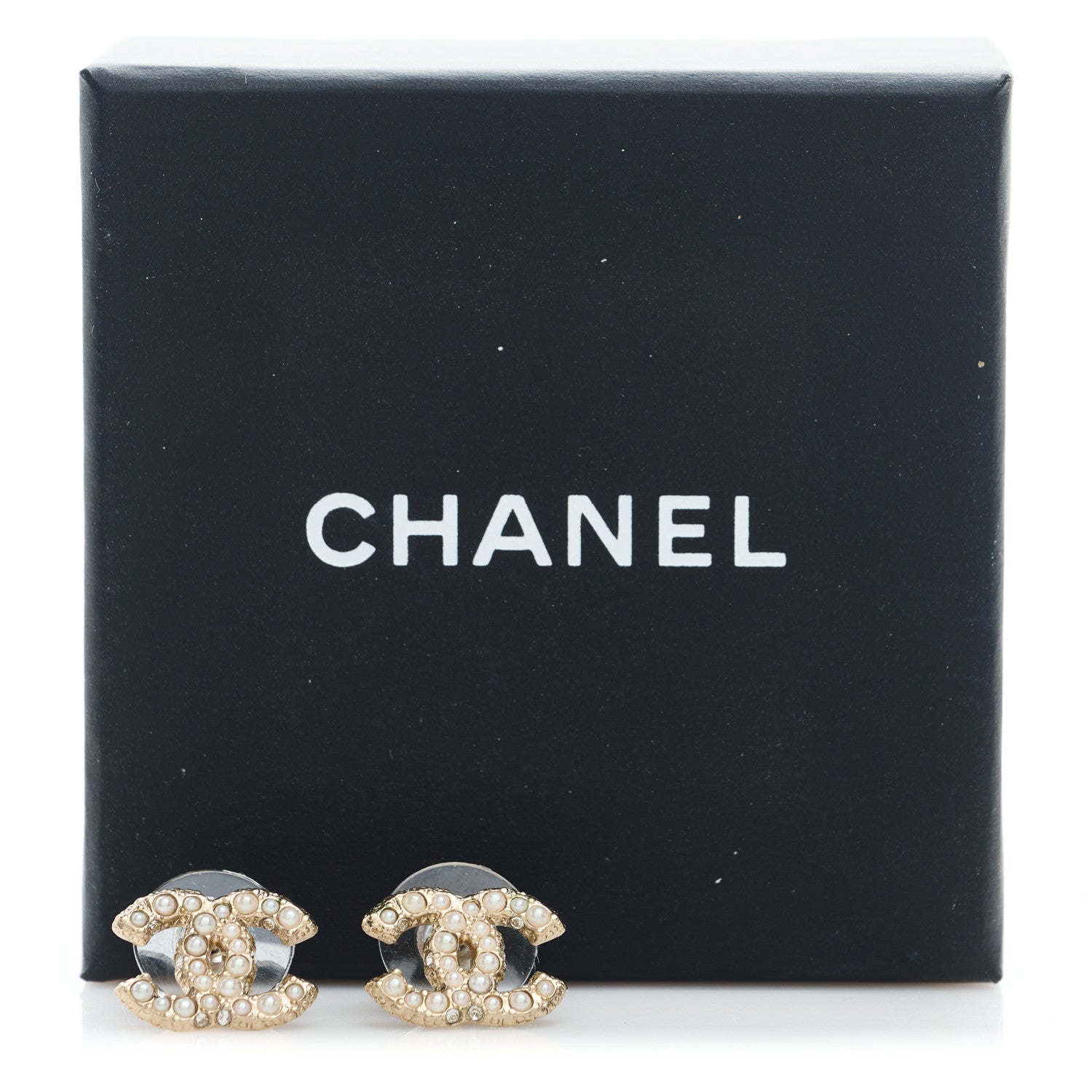 Chanel Metal Graduated Pearl Crystal CC Earrings Light Gold 5 of 5