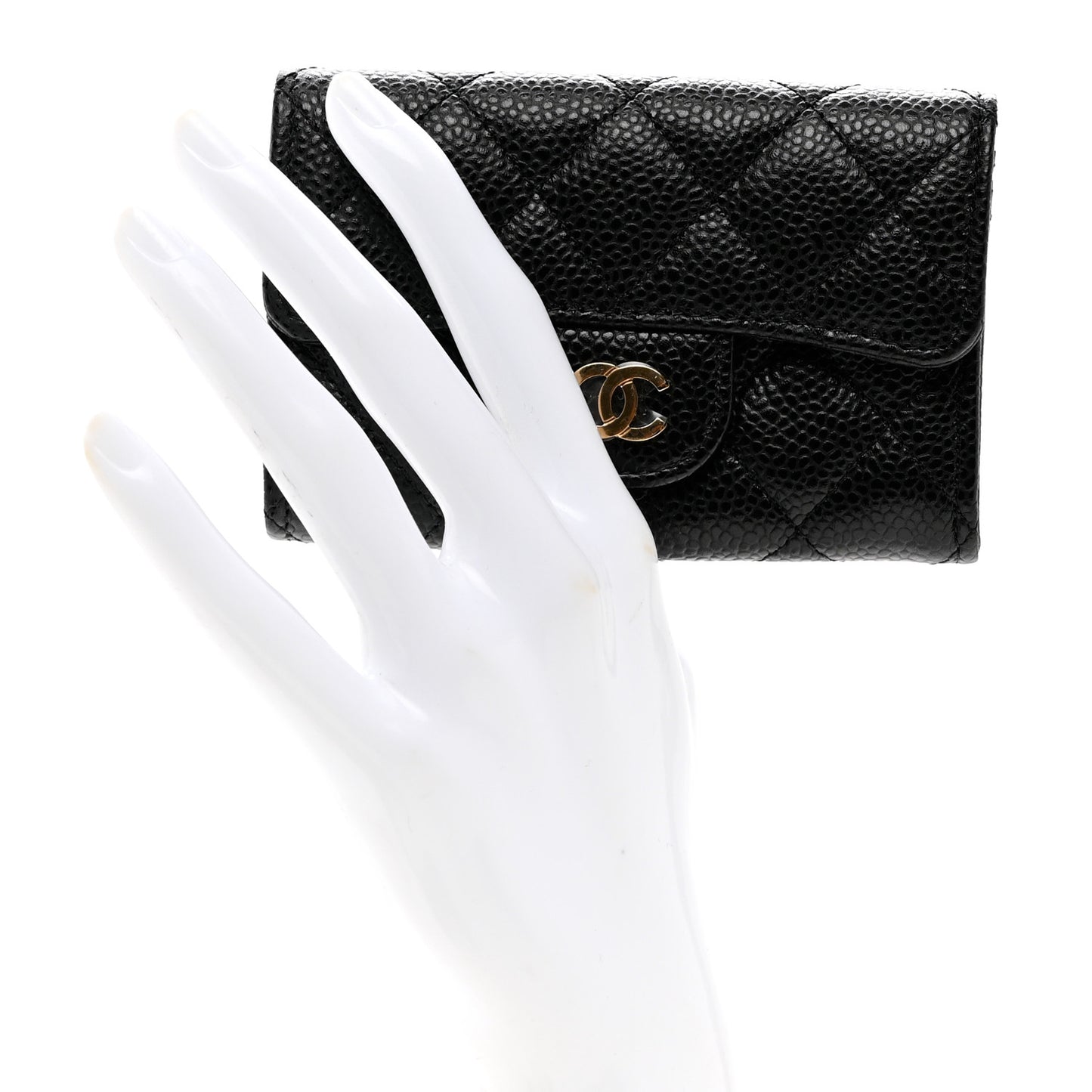 Caviar Quilted Flap Card Holder Wallet Black