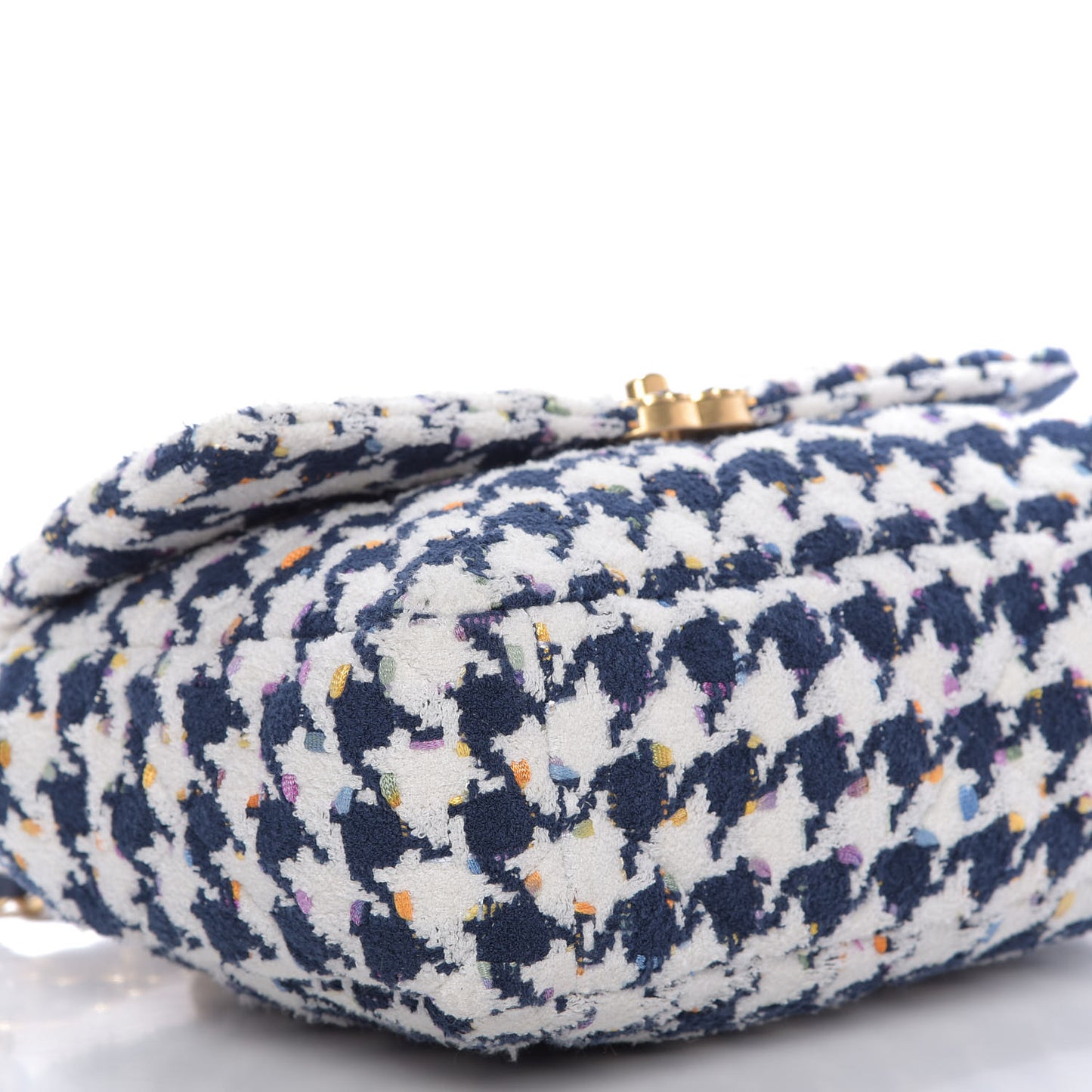 Tweed Quilted Large 19 Flap Ecru Navy Blue Multicolor