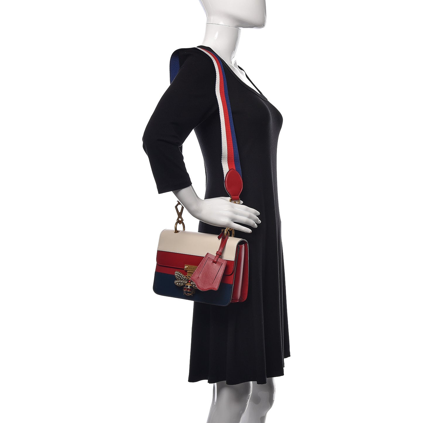 Calfskin Sylvie Web Queen Margaret Shoulder Bag Blue Agata Hibiscus Red Mystic White