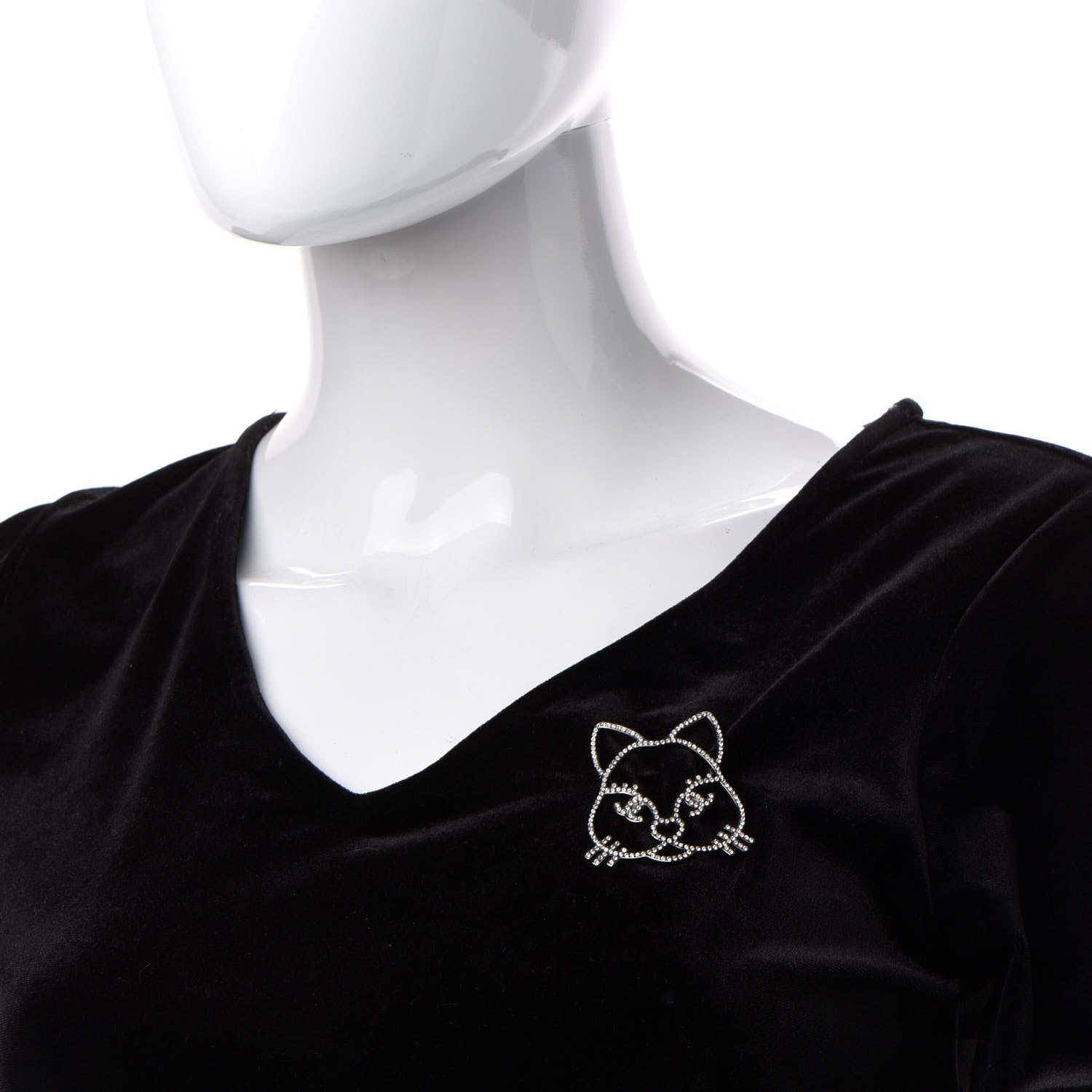 Chanel Strass Crystal Emoji Choupette Cat Brooch Silver 2 of 5