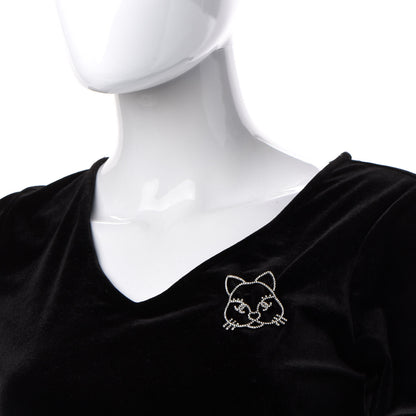 Chanel Strass Crystal Emoji Choupette Cat Brooch Silver 2 of 5
