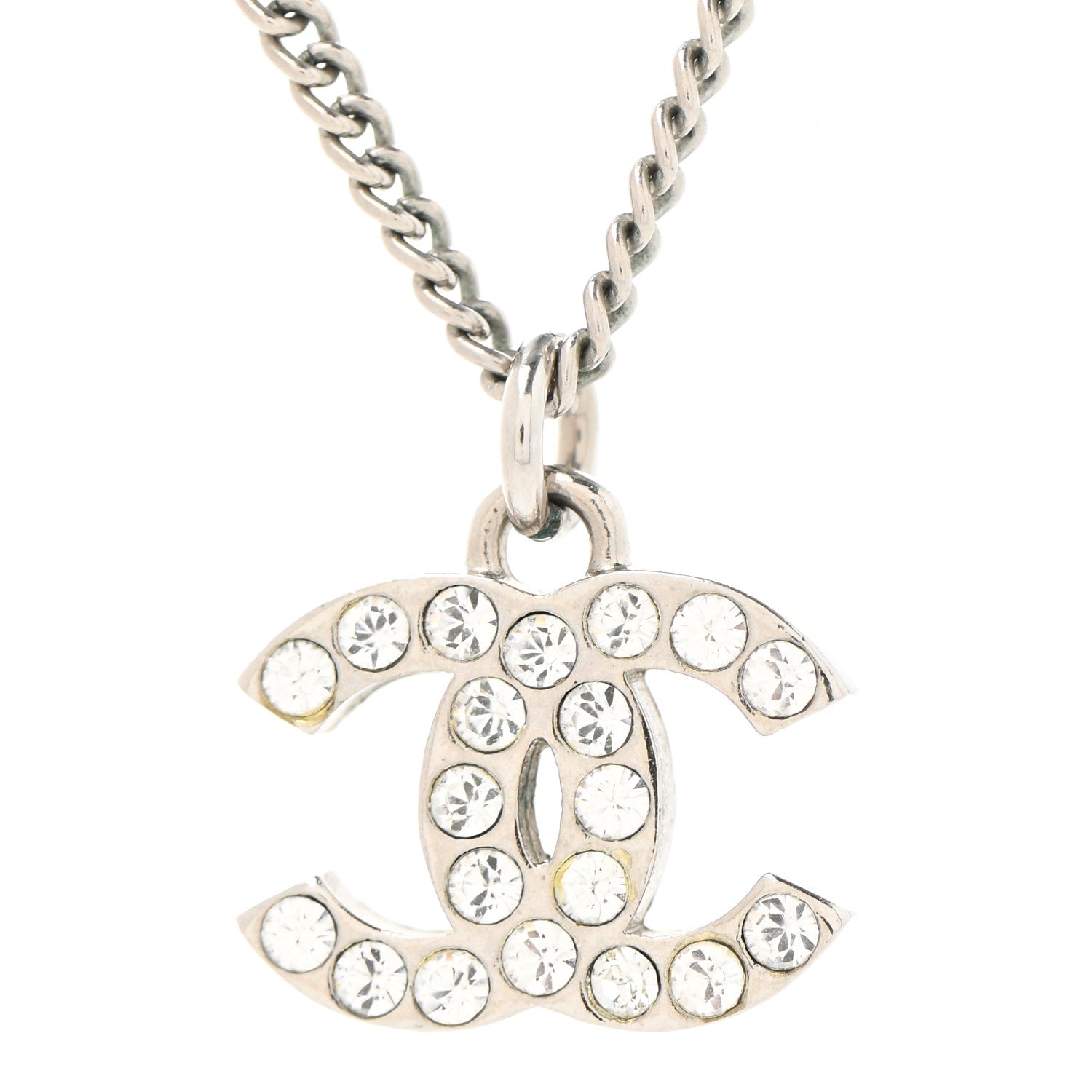 Chanel Crystal CC Pendant Necklace Silver 4 of 6