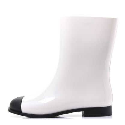 Chanel Rubber Rain Boots 39 Ivory Black 1 of 9