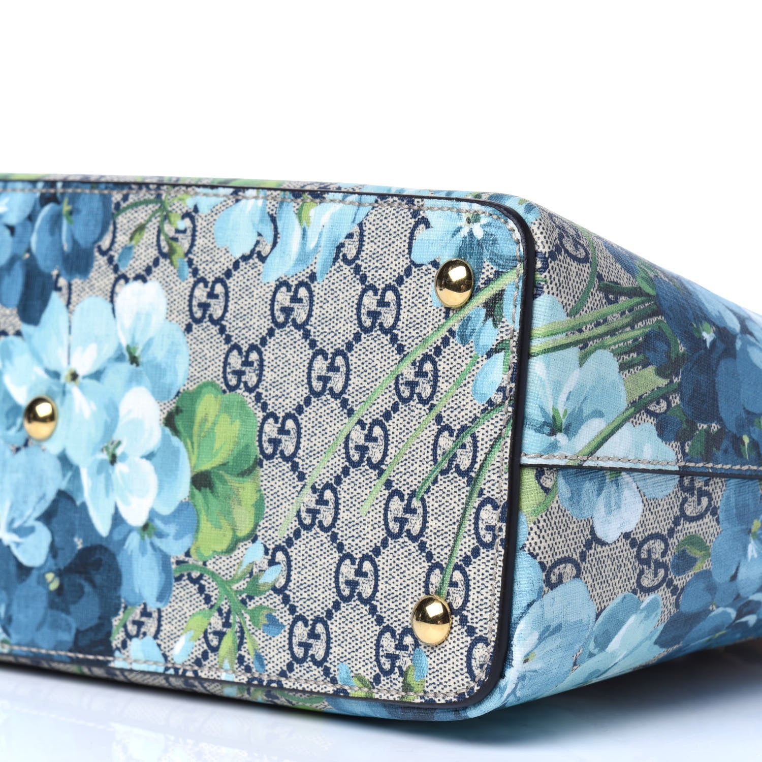 Gucci GG Supreme Monogram Blooms Medium Zip Top Tote Beige Blue Navy Hibiscus Red 13 of 14