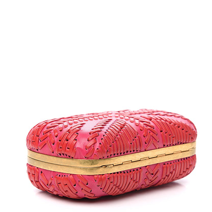 Alexander McQueen Calfskin Woven Britannia Skull Box Clutch Red Pink 3 of 7