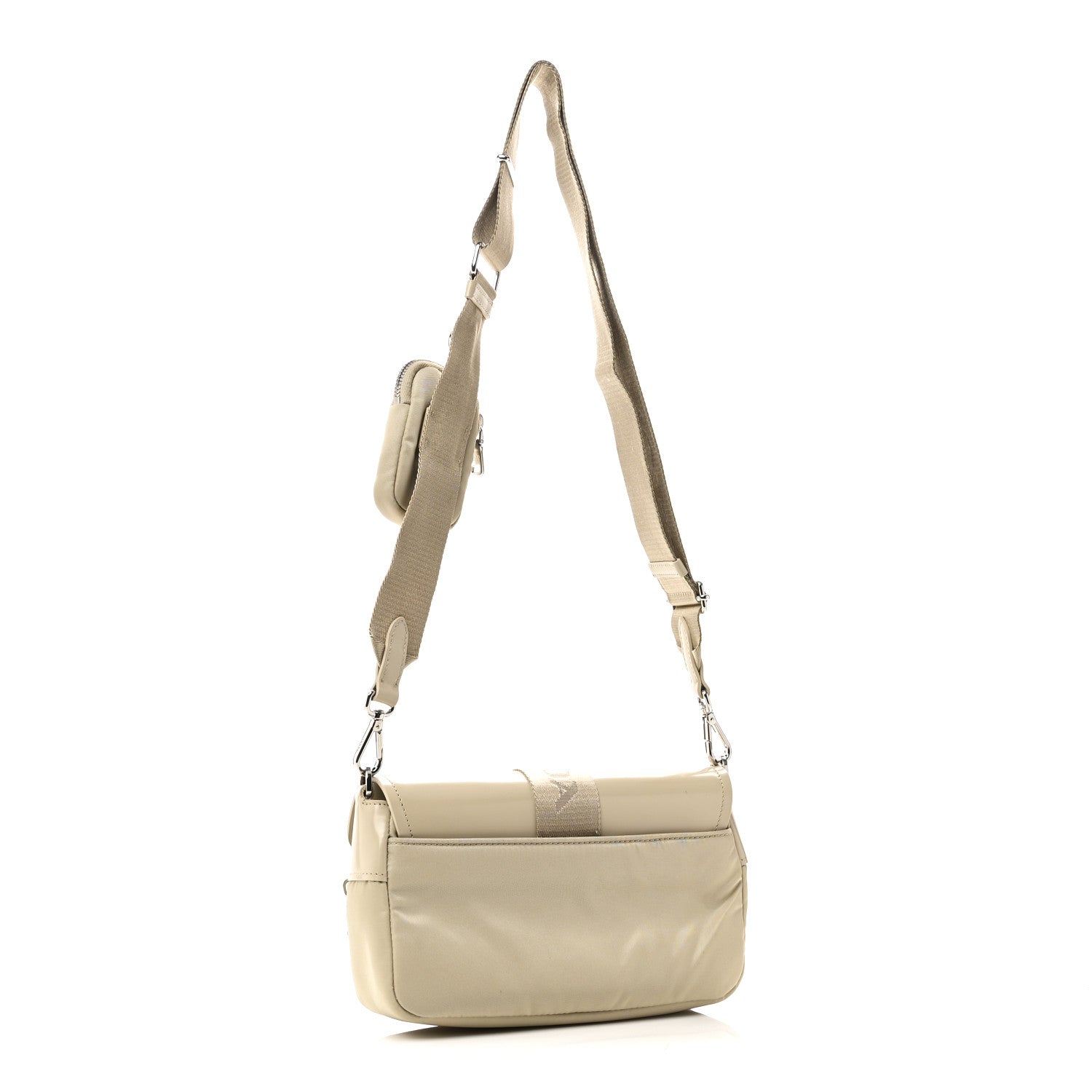 Prada Re-Nylon Spazzolato Double Pocket Buckle Shoulder Bag Deserto 3 of 10