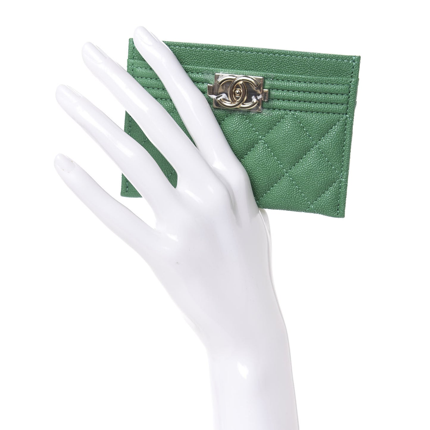Caviar Quilted Boy Card Holder Green