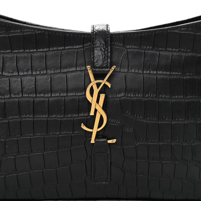 Saint Laurent Calfskin Crocodile Embossed Le 5 A 7 Hobo Black 8 of 11