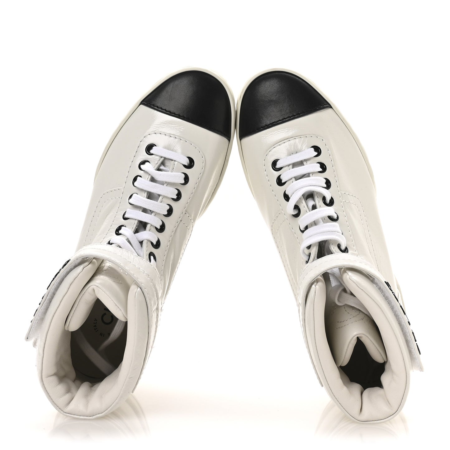 Shiny Calfskin Logo High Top Sneakers 38.5 White