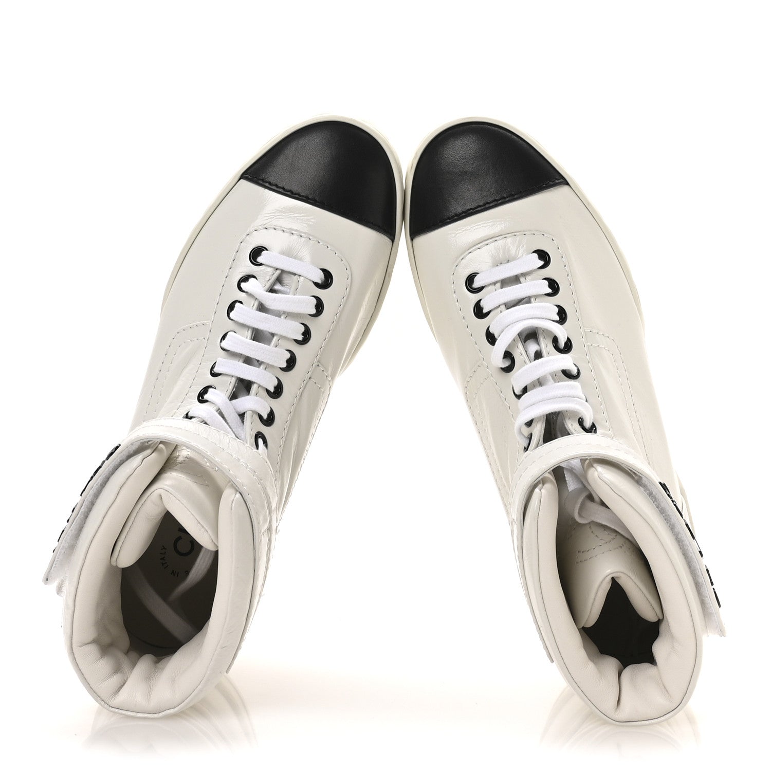 Chanel Shiny Calfskin Logo High Top Sneakers 38.5 White 2 of 9