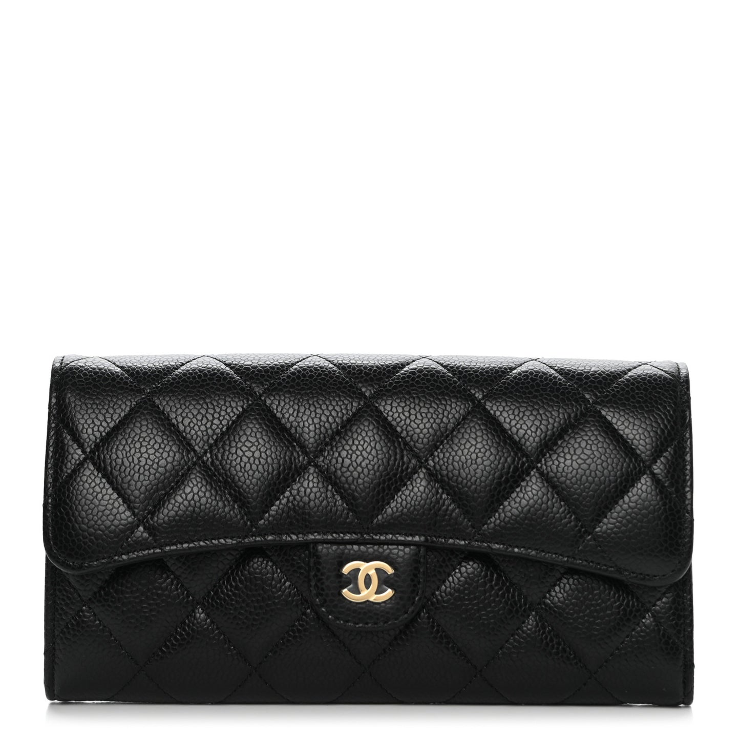 Caviar Quilted Large Gusset Flap Wallet Black