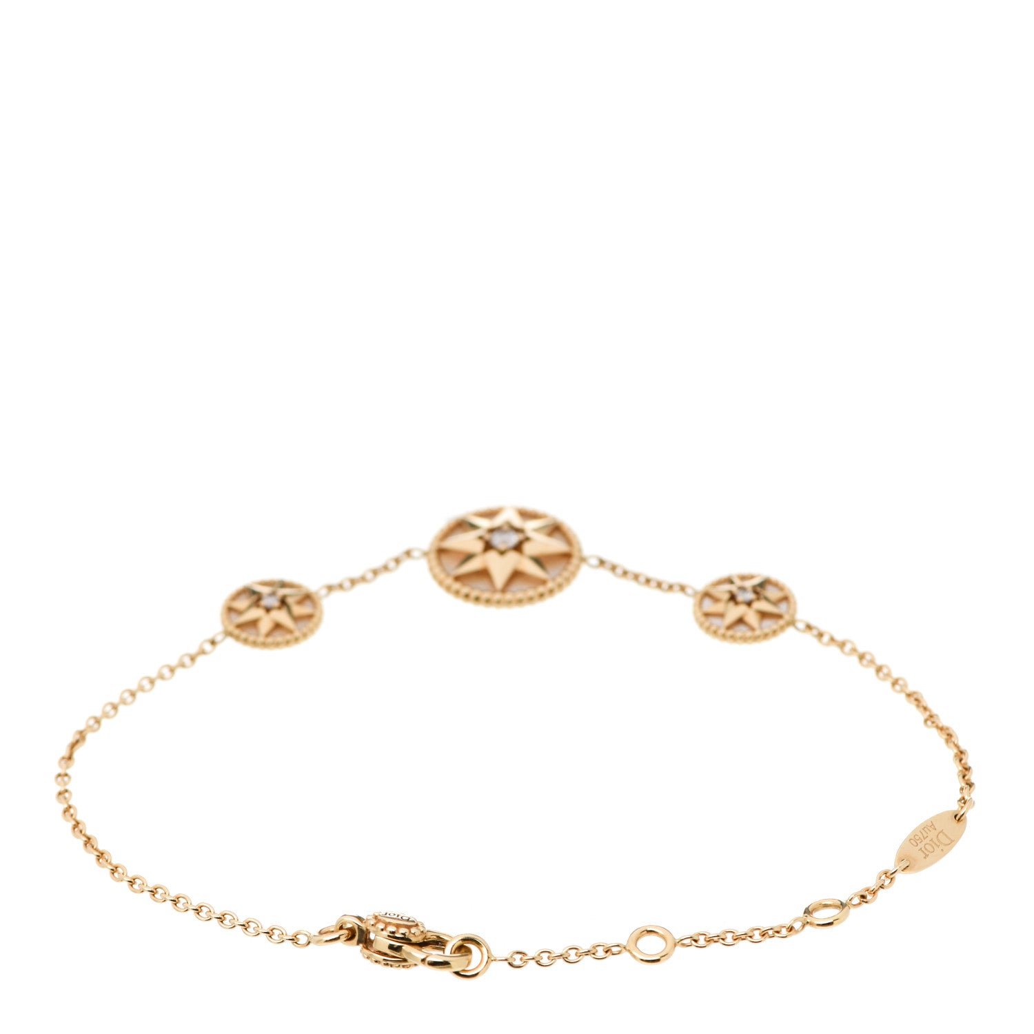 Christian Dior 18K Yellow Gold Diamond Mother of Pearl Rose Des Vents 3-Station Bracelet 2 of 5