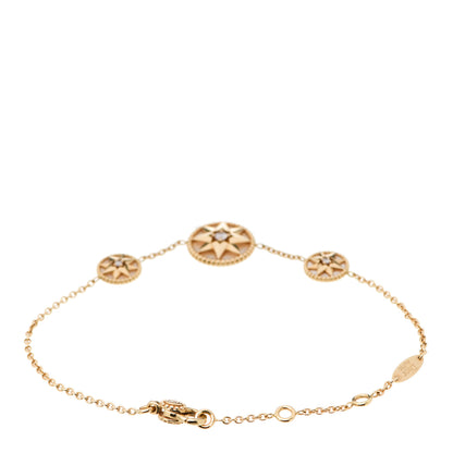 Christian Dior 18K Yellow Gold Diamond Mother of Pearl Rose Des Vents 3-Station Bracelet 2 of 5