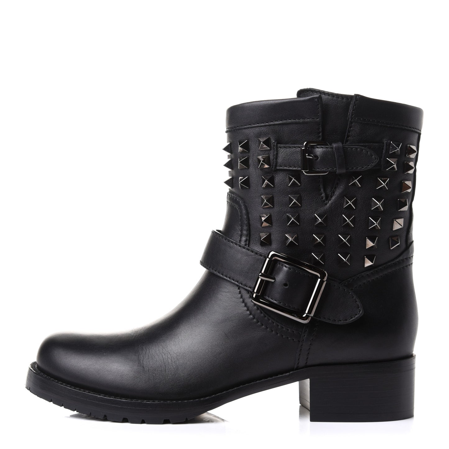 Calfskin Rockstud 30mm Biker Boots 38 Black