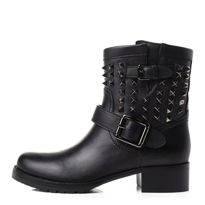 Valentino Garavani Calfskin Rockstud 30mm Biker Boots 38 Black 1 of 14
