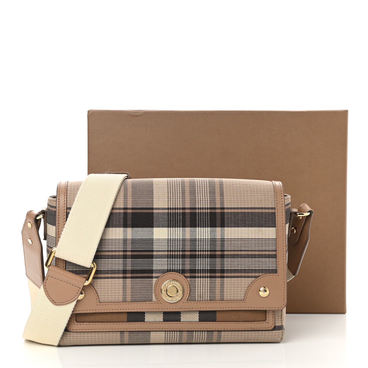 Burberry Calfskin Tartan Note Crossbody Bag Light Fawn 13 of 13