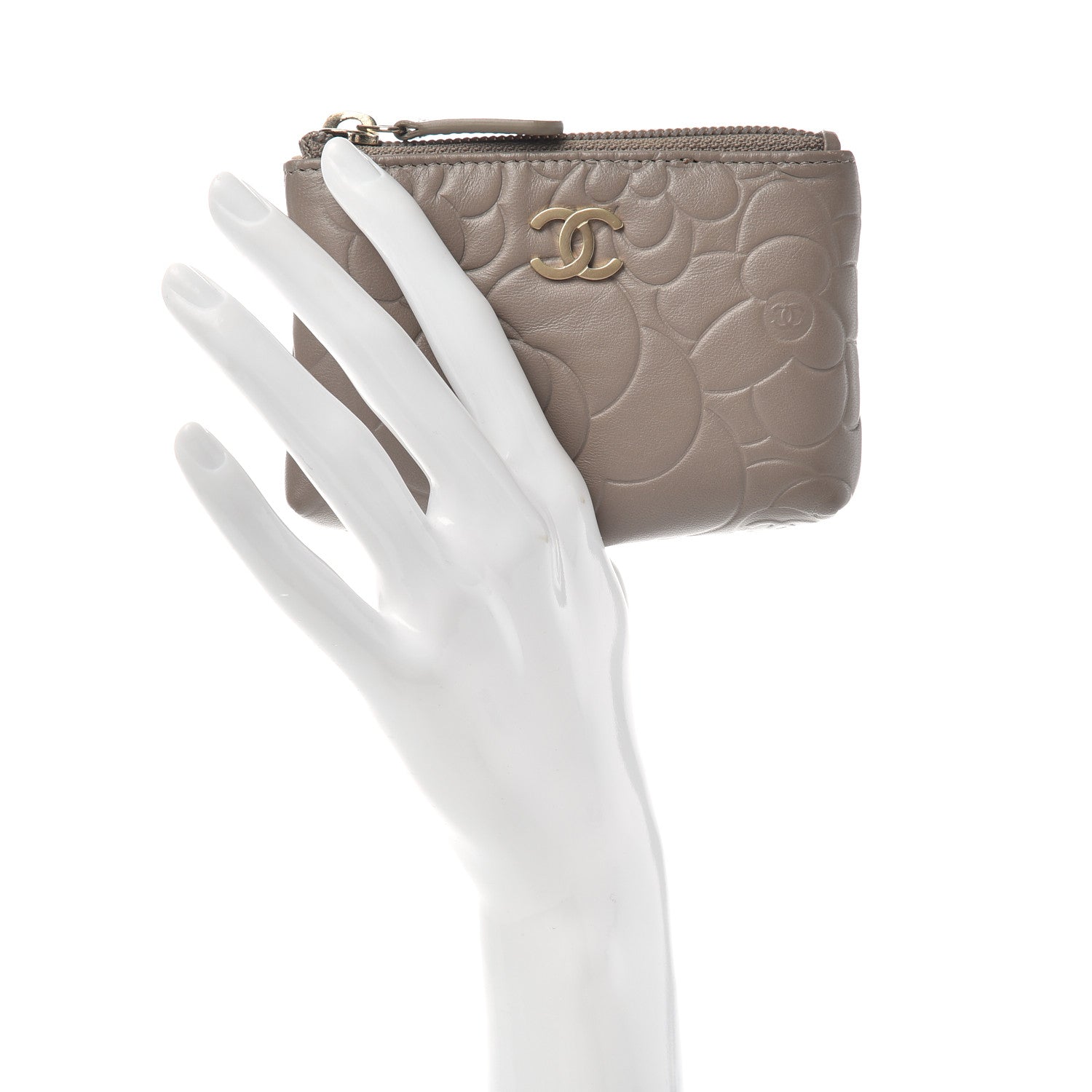 Chanel Lambskin Camellia Embossed Key Holder Case Beige 2 of 8