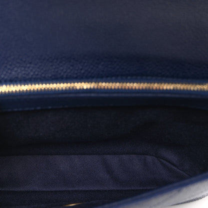 Chanel Grained Calfskin Small Stitched Flap Navy Blue 5 of 10