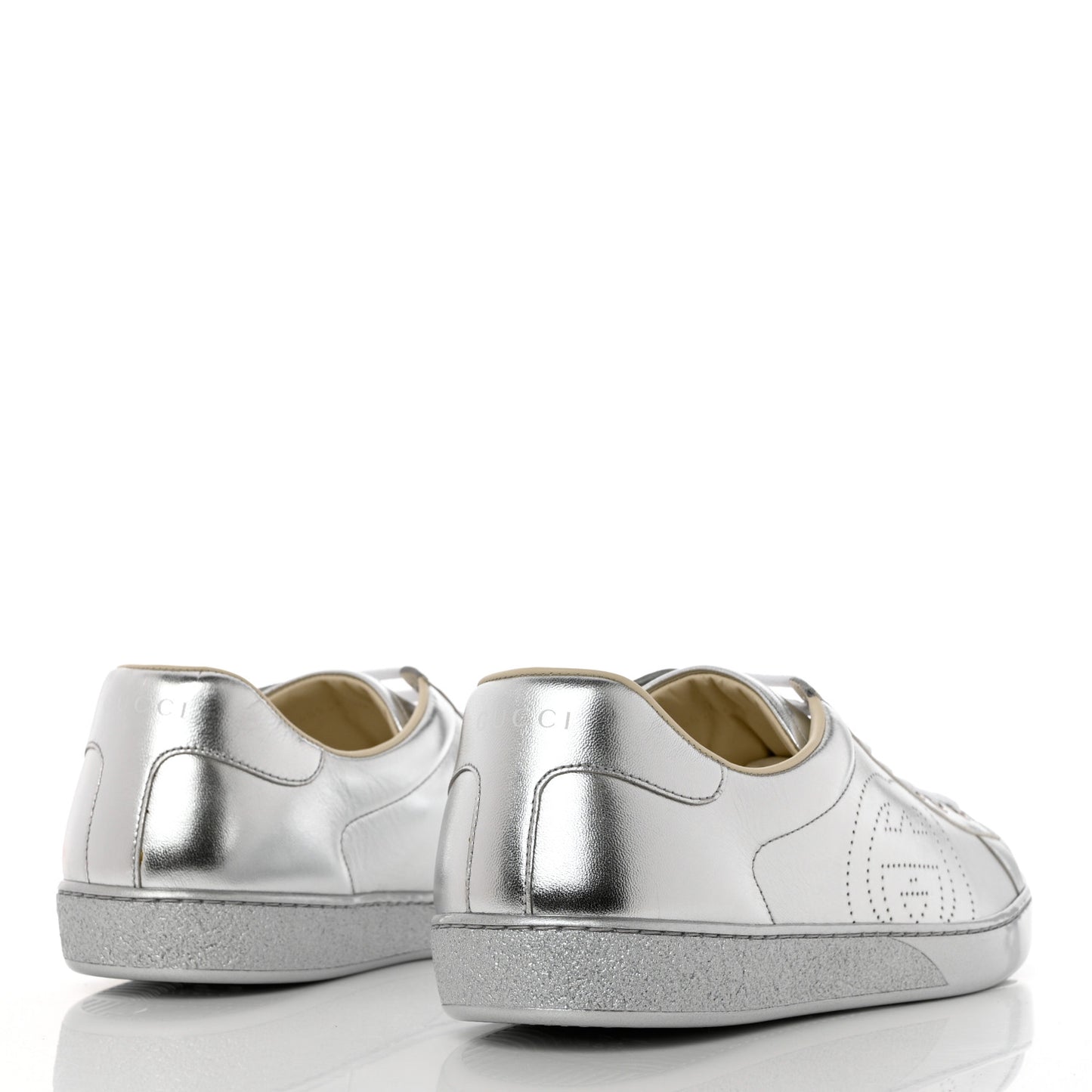 Metallic Nappa Interlocking G Perforated Mens Ace Sneakers 10 Argento