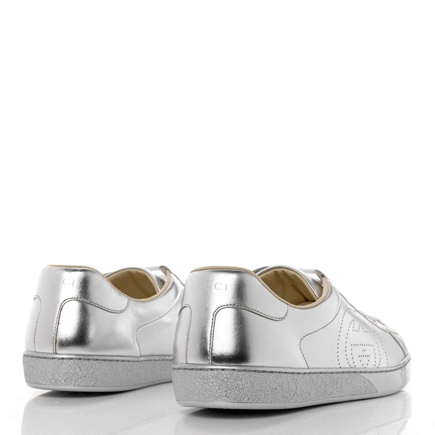 Gucci Metallic Nappa Interlocking G Perforated Mens Ace Sneakers 10 Argento 4 of 9