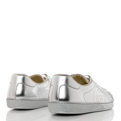 Gucci Metallic Nappa Interlocking G Perforated Mens Ace Sneakers 10 Argento 4 of 9