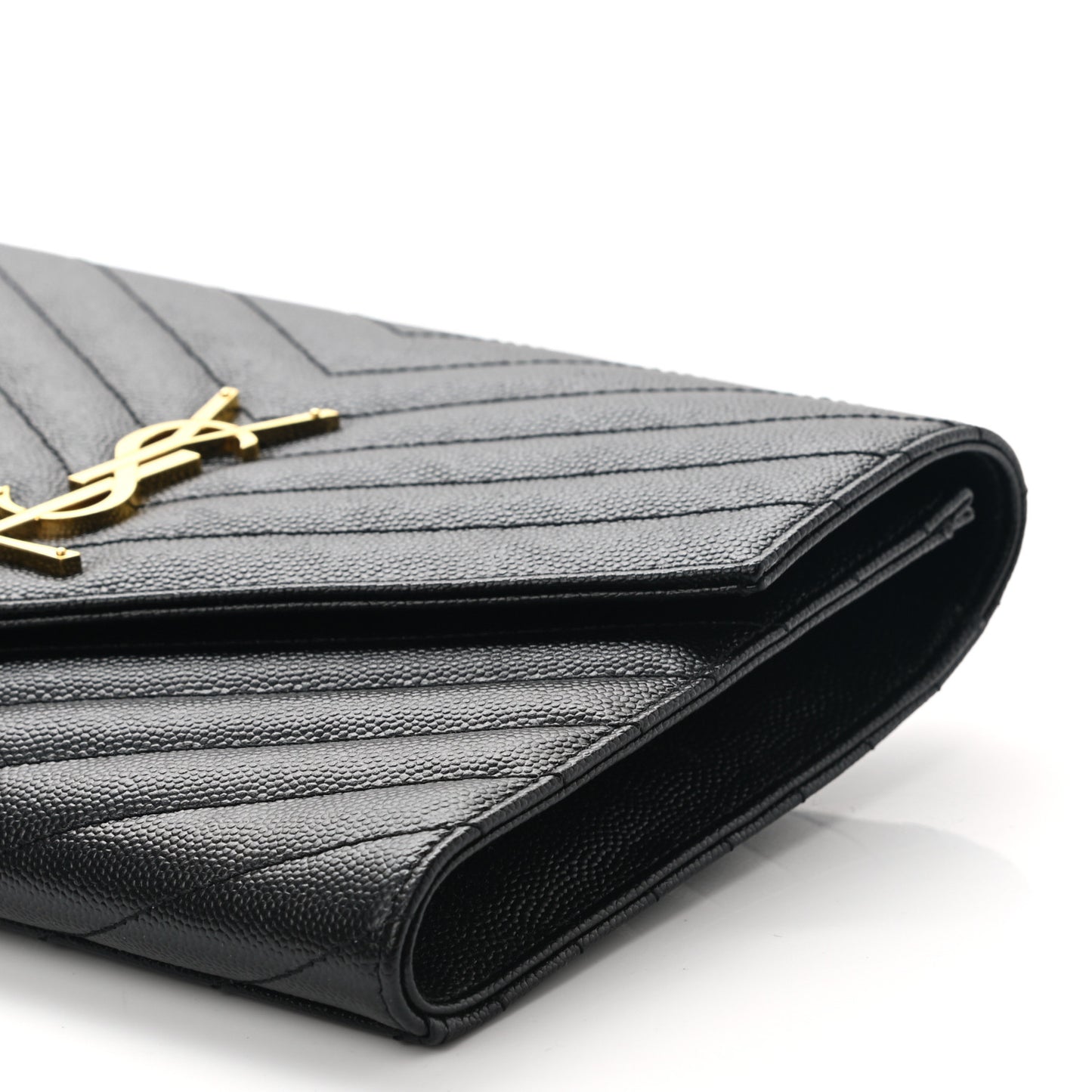 Grain De Poudre Matelasse Chevron Monogram Envelope Clutch Black