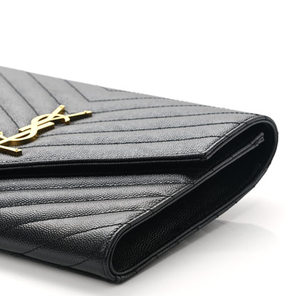 Saint Laurent Grain De Poudre Matelasse Chevron Monogram Envelope Clutch Black 9 of 10