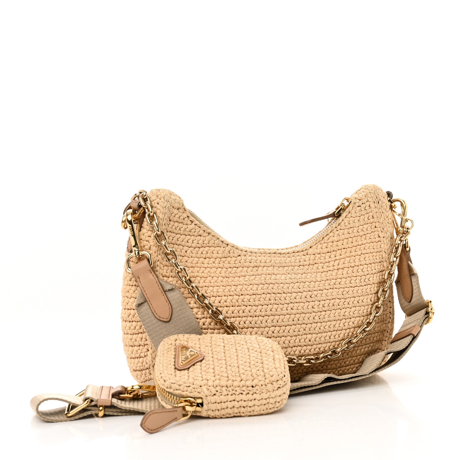 Prada Yarn Raffia Effect Crochet Re-Edition 2005 Shoulder Bag Naturale 3 of 10